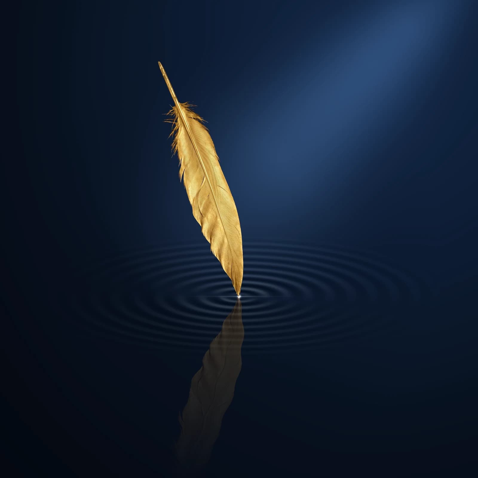 RippleSM: a golden feather touching still water, sending out ripples